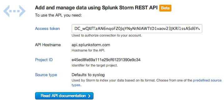 Splunk Storm REST API page
