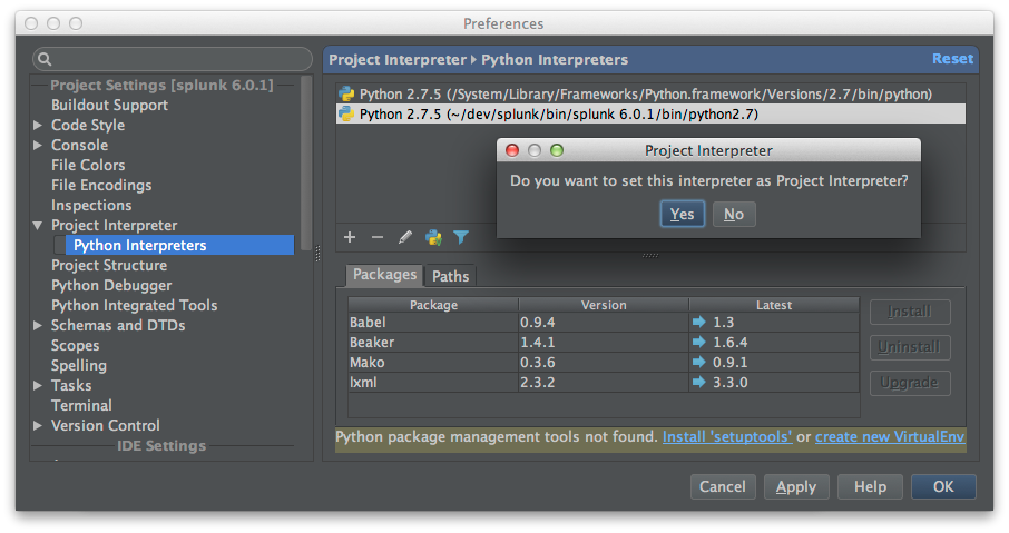 PyCharm Python Interpreters