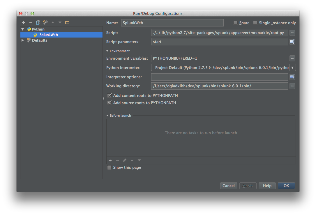 PyCharm Run/Debug Configurations