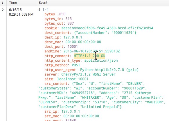 splunk app for stream screenshot showing HTTP payload