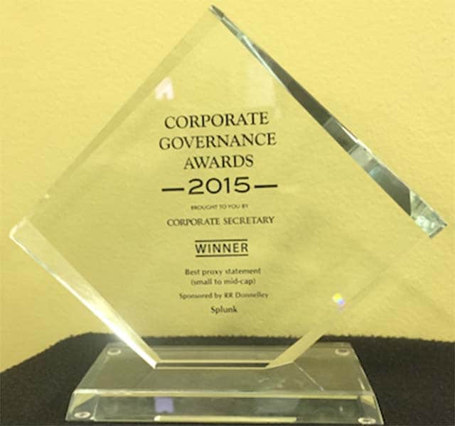 Corporate Governance Award 2015 Splunk