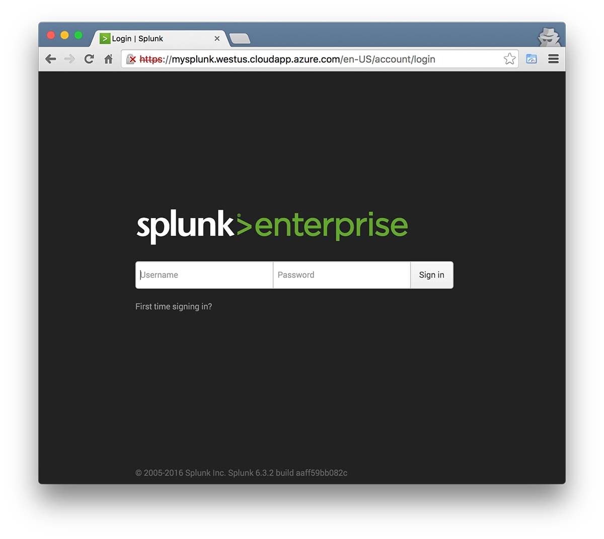 Microsoft Azure Splunk Enterprise login