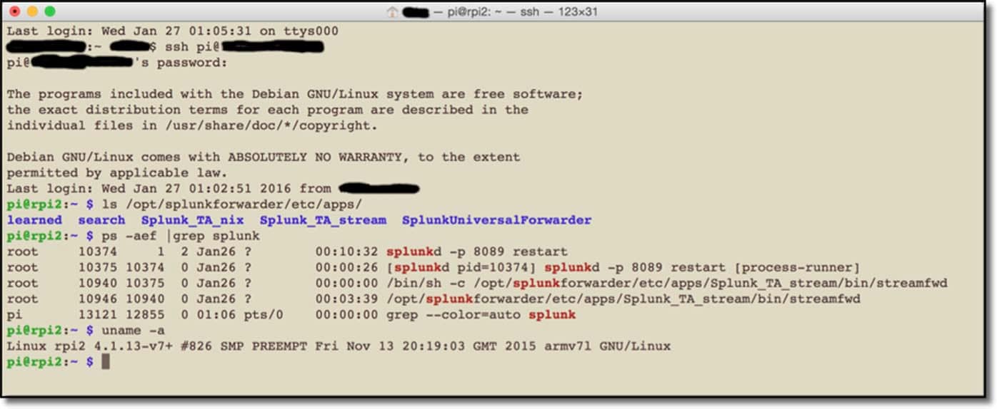 Raspberry Pi command line Splunk