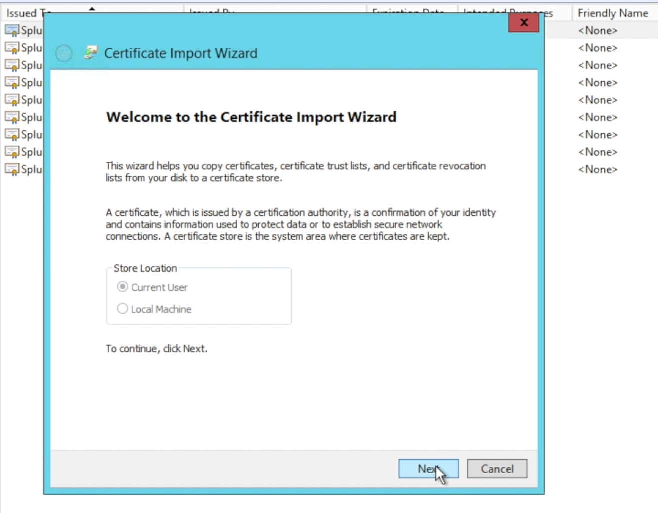Step 31 Welcome Certificate Import Wizard