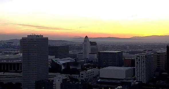 Downtown Los Angeles seen through a traffic camera.