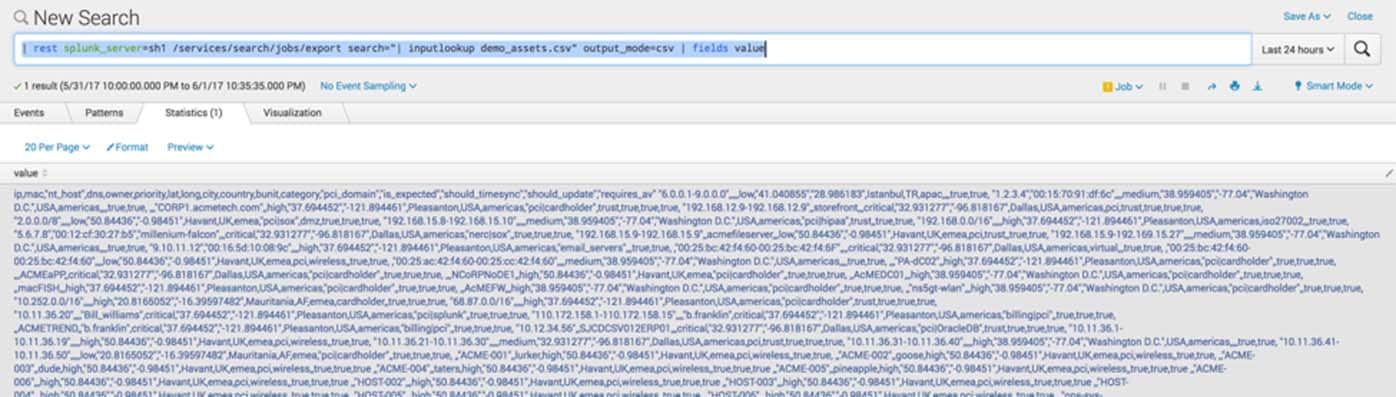 Splunk rest lookup single value