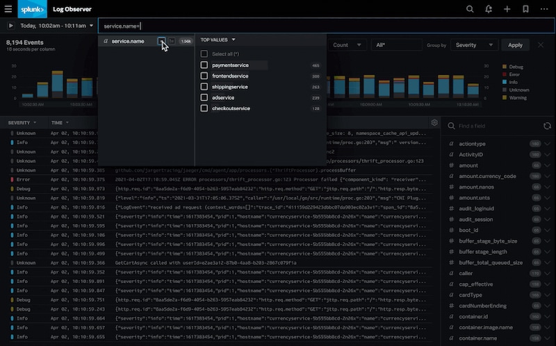 Splunk Log Observer