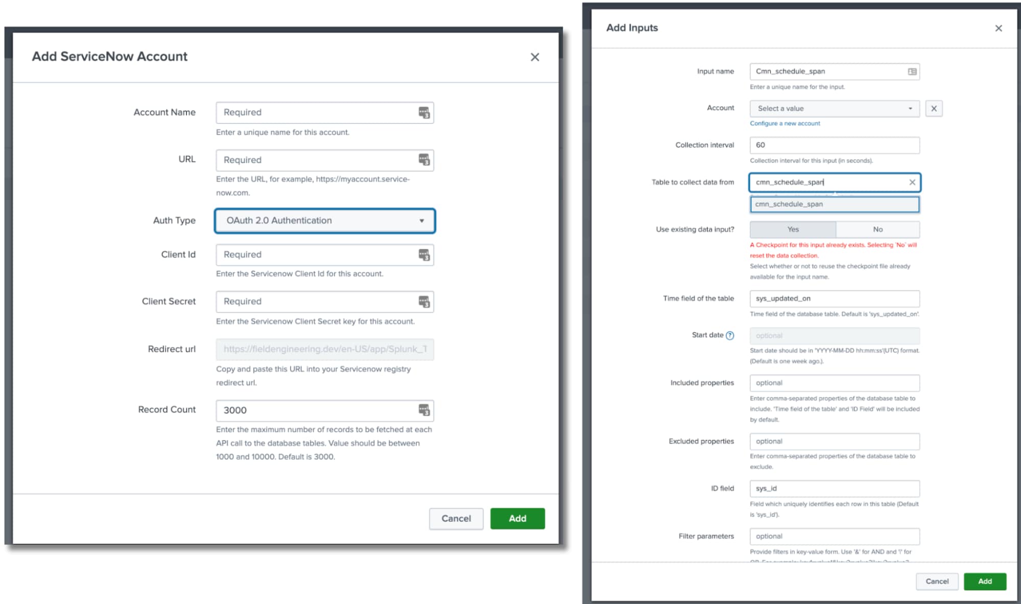 Splunk Add-On for ServiceNowの設定