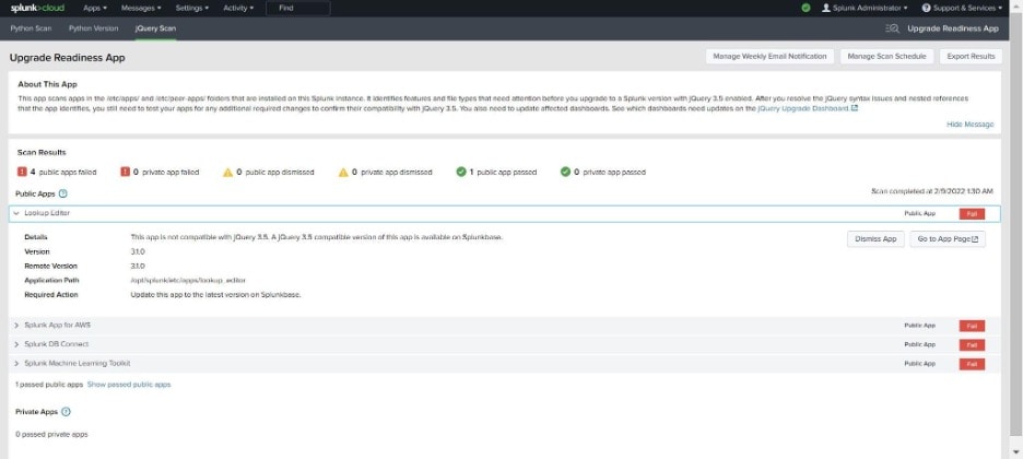 Upgrade Readiness App Dashboard