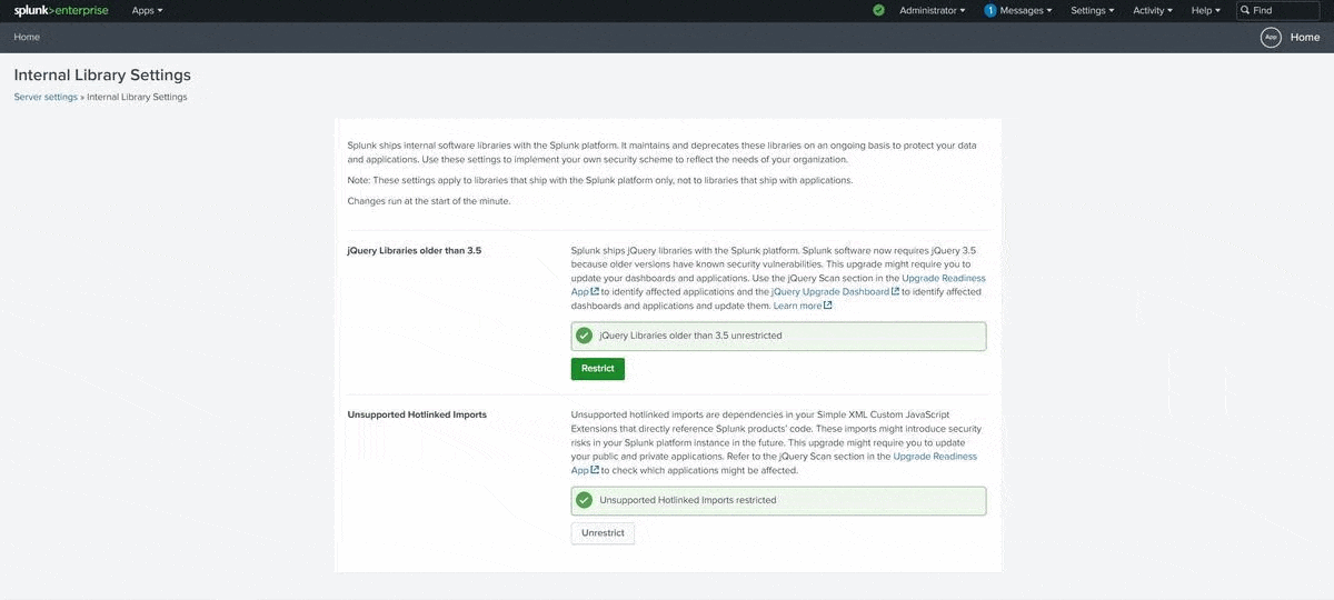 Internal Library Settings