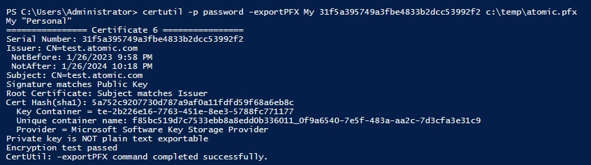 CertUtil -exportPFXの出力