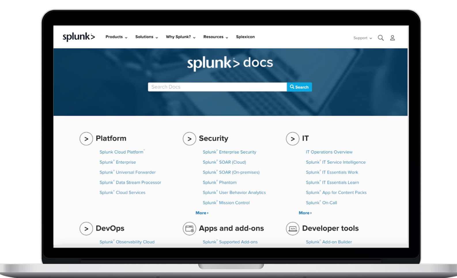 Splunk Documentサイトのホーム画面