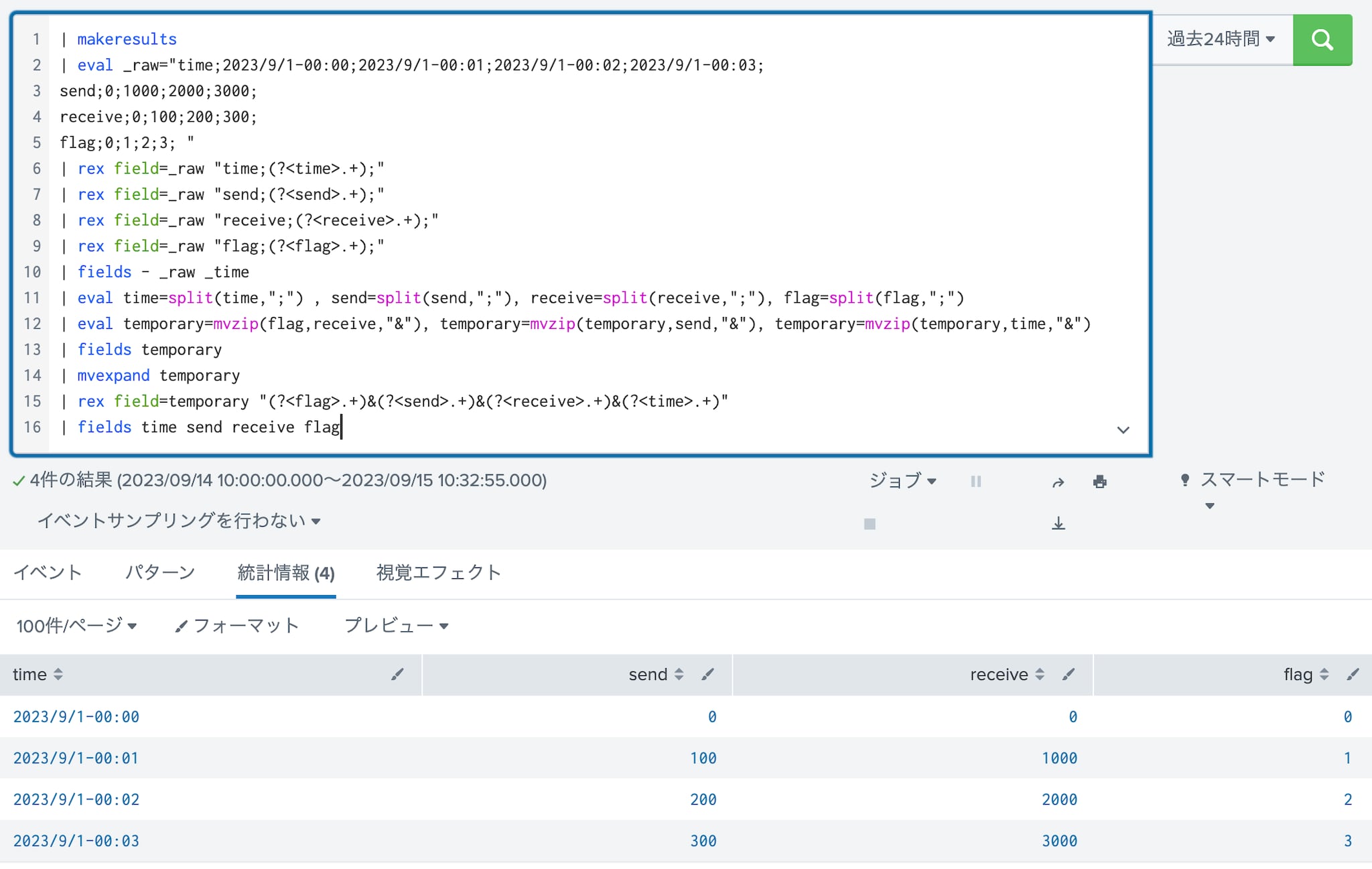 rexコマンド/fieldsコマンド