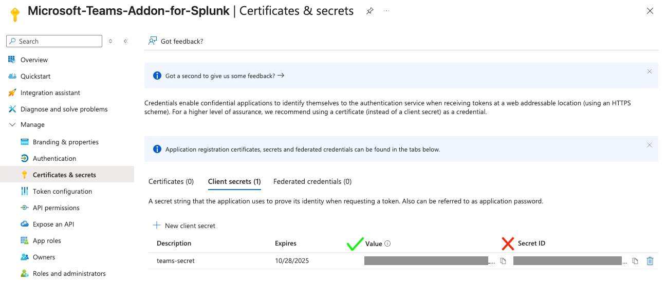 Certificates and secrets