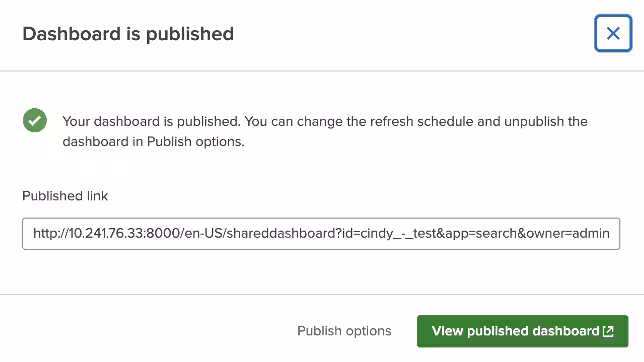 View published dashboard