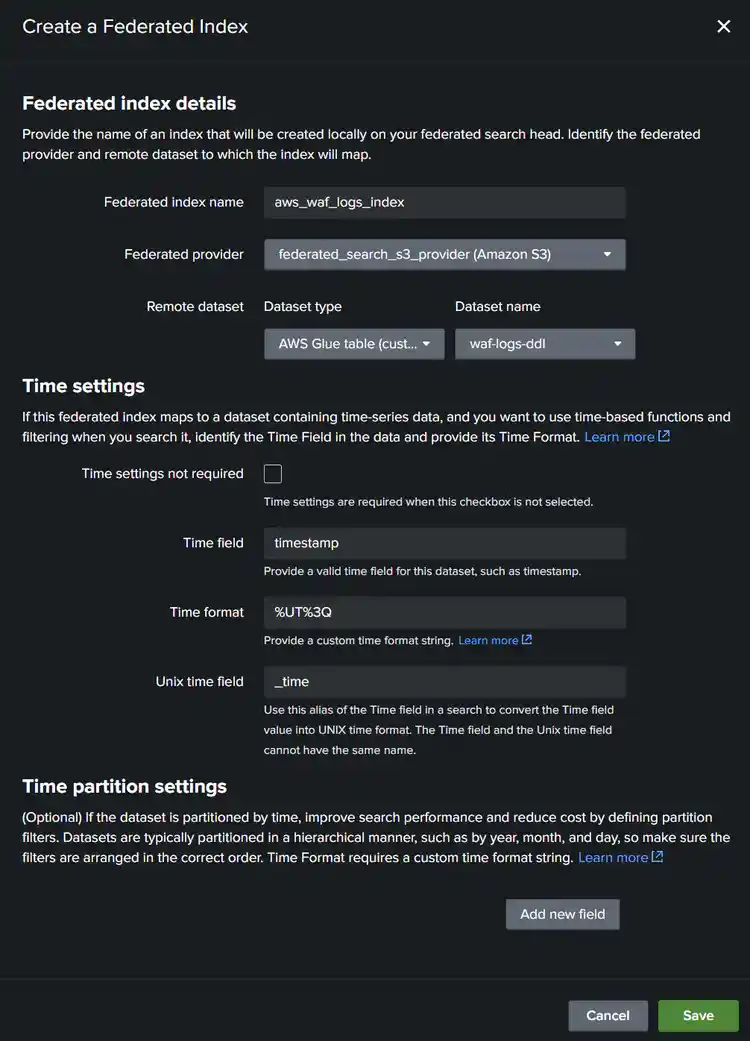 Create a Federated Index画面
