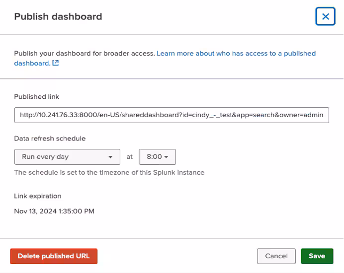 Publish dashboard
