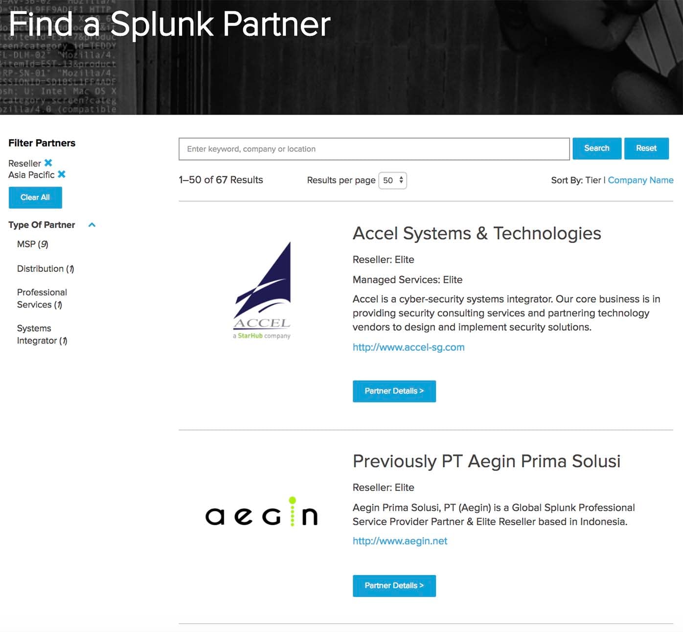 screenshot Splunk Partner Finder