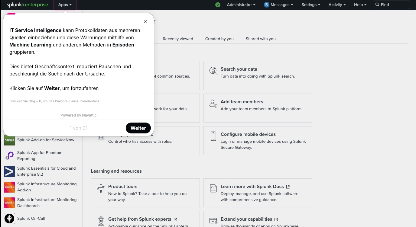 Geführte Produkt-Tour zu Splunk IT Service Intelligence