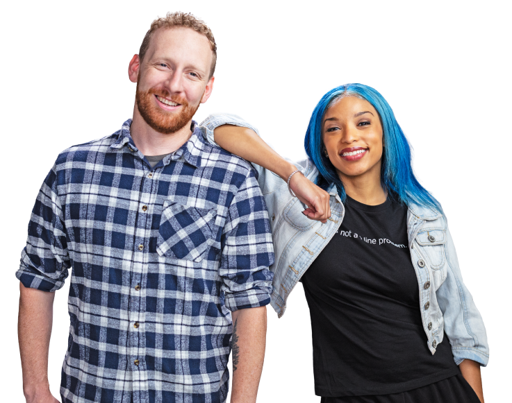 Zwei Splunker, die ihre Freude zum Ausdruck bringen, mit ihren einzigartigen Sichtweisen und Ideen zur Lösung komplexer Fragestellungen und schwieriger Probleme beizutragen.