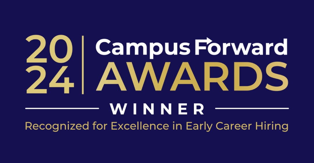 The 2024 Campus Forward Awards winner logo recognizing Splunk in the large early programs category. It states we were recognized for excellence in early career hiring.
