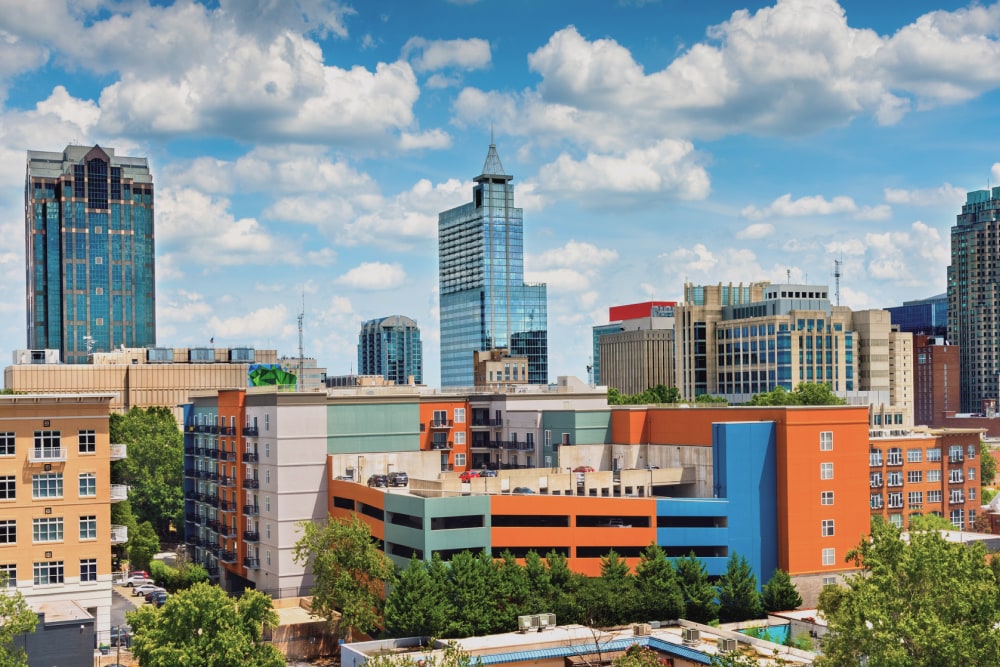 Splunk’s office in Raleigh-Durham is in a office park with free parking and a food hall within walking distance.