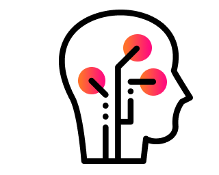 A head with a circuit inside and gradients circles at the endpoints of the circuits