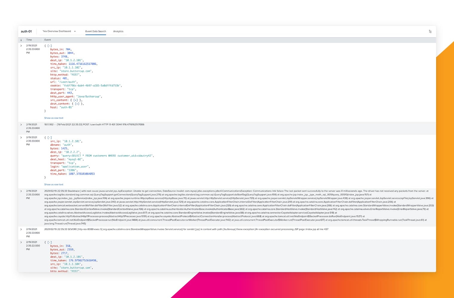search relevant logs from the last 60 minutes