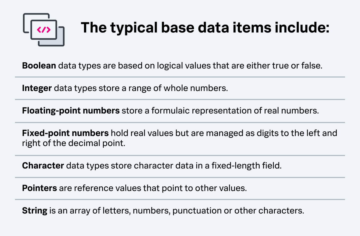 information in a simple table