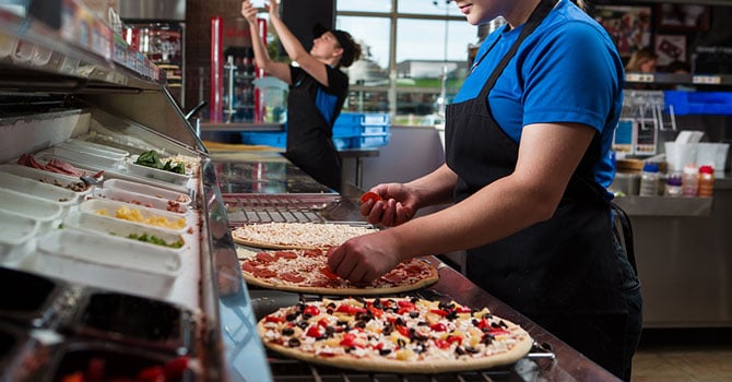 Dominos Pizza assembly line