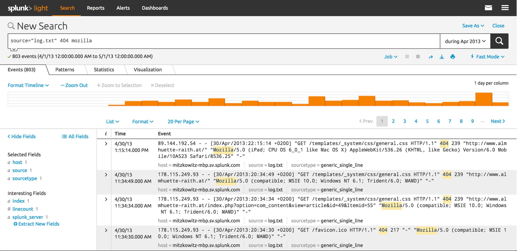 splunk light features