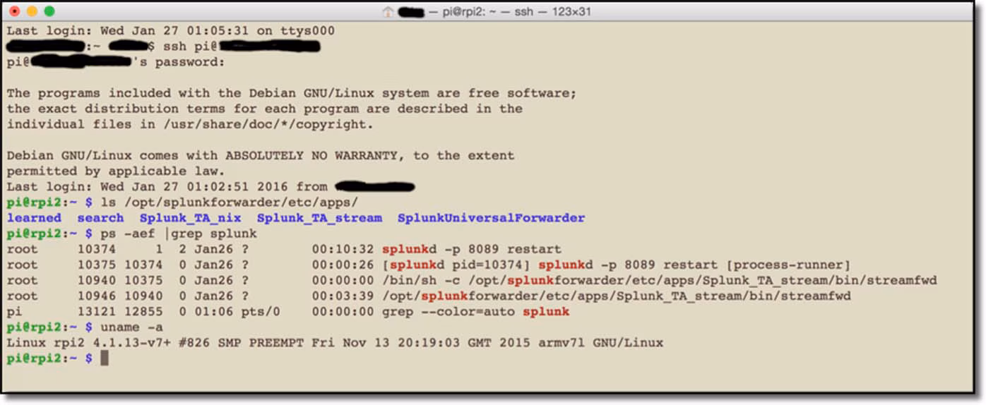 Raspberry Pi command line Splunk