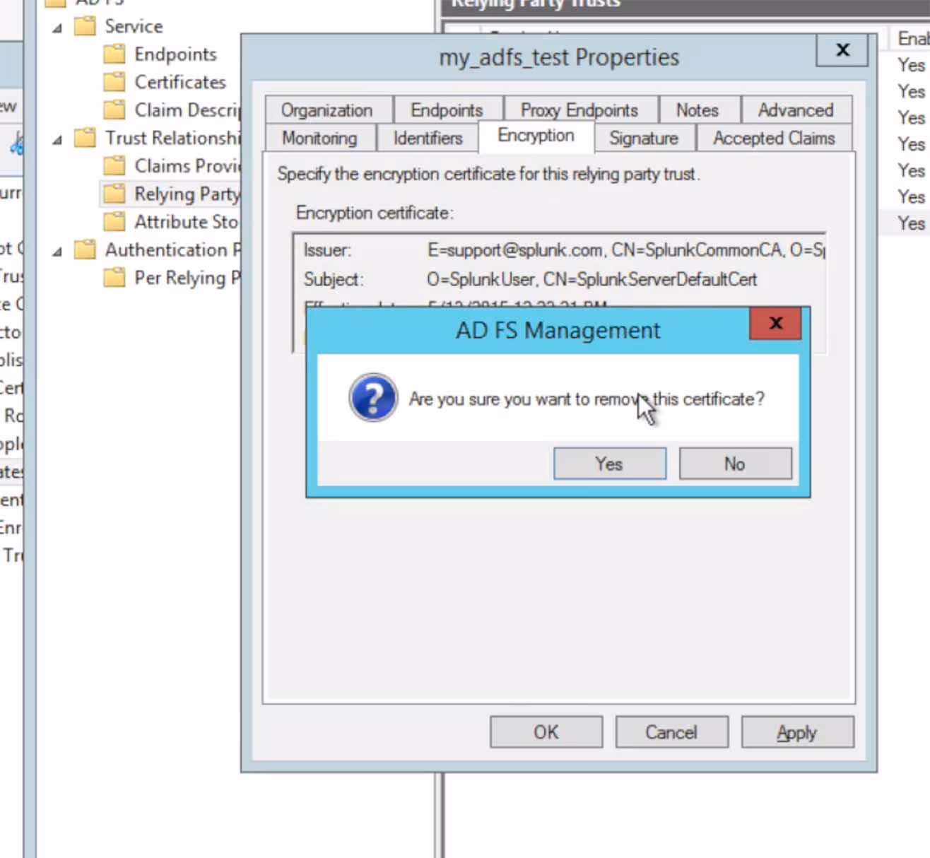 Step 13 remove certificate confirmation