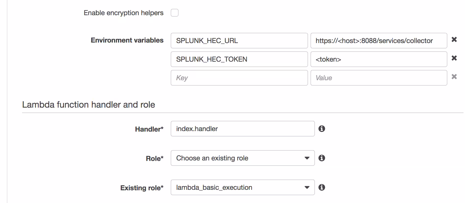 Configure Lambda env vars and role