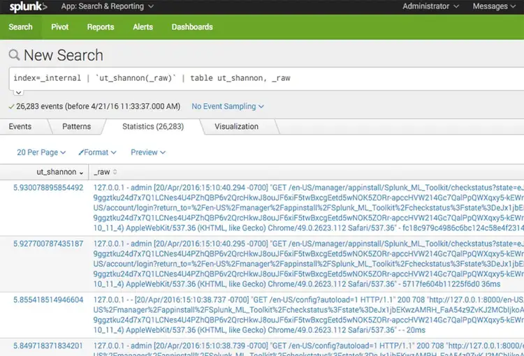 Splunk search Shannon entropy